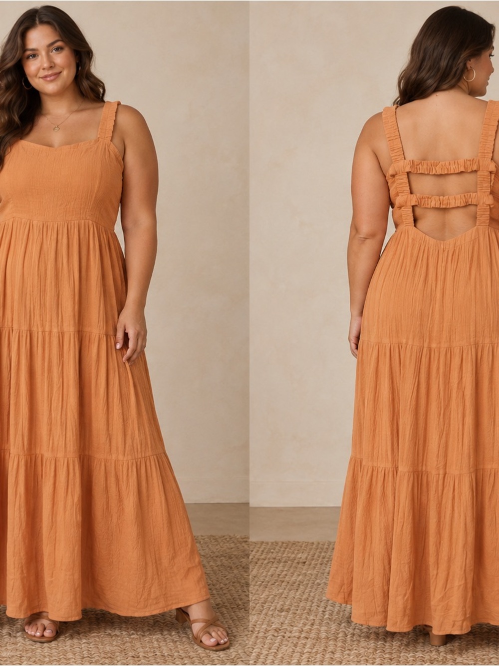 Smocked Bodice Tiered Maxi Dress in Terracotta